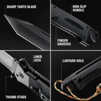Spring Assisted Heavy Duty Pocket Knife For Men - 3.5" Tanto Sharp Blade - Folding Tactical Self Defense Japanese Knives With Portable Clip - For Hunting Camping Military Survival Work Edc 6688 Bb