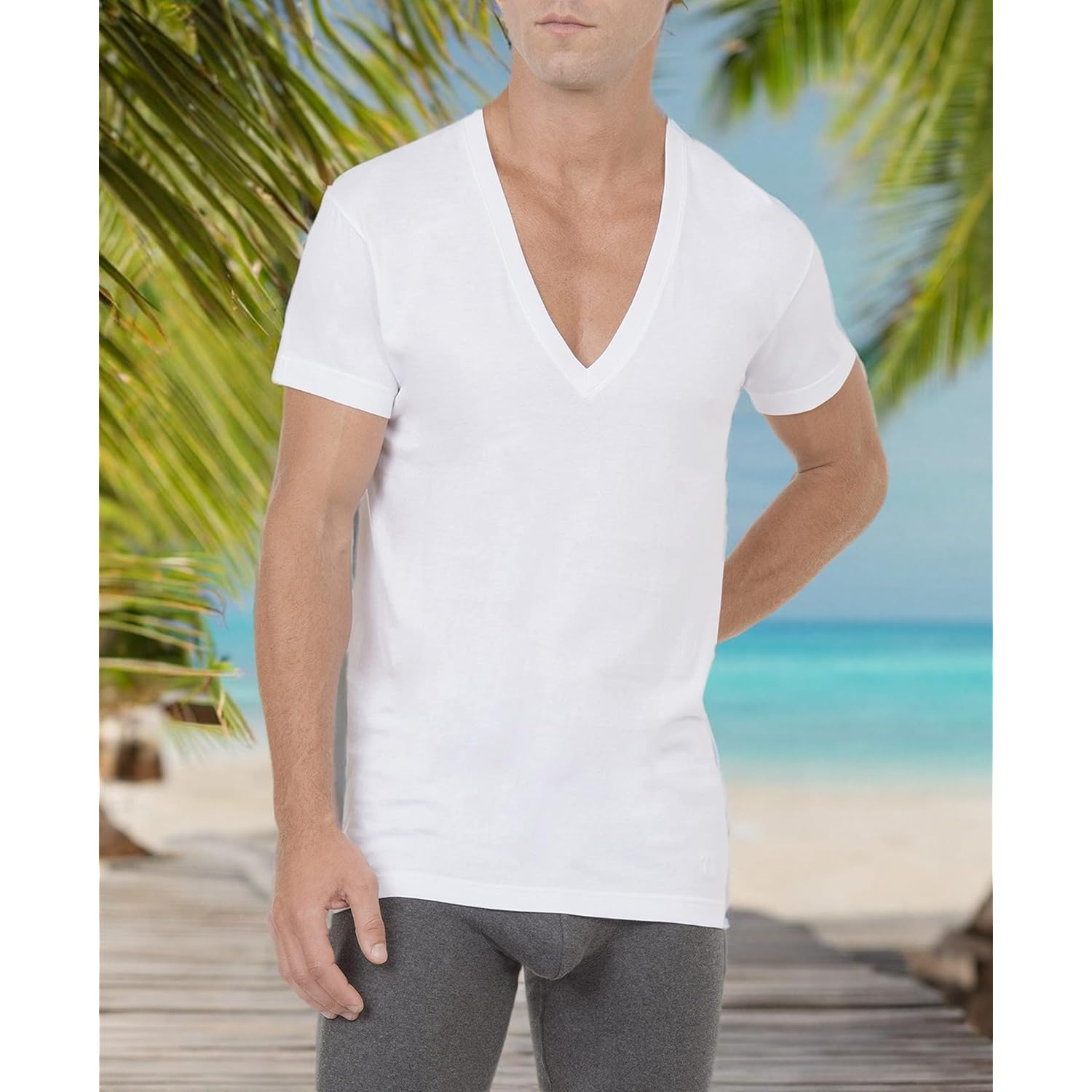 2(X) Ist Men'S Essential Cotton Slim Fit Deep V-Neck T-Shirt 3-Pack