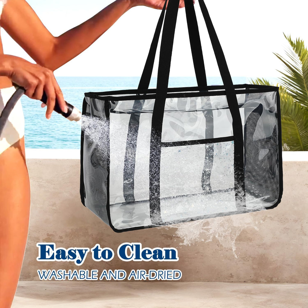 Fammart Clear Beach Bag For Women, Large Pool Tote Cruise Vacation Essentials - Zipper Closure, Waterproof, Sandproof
