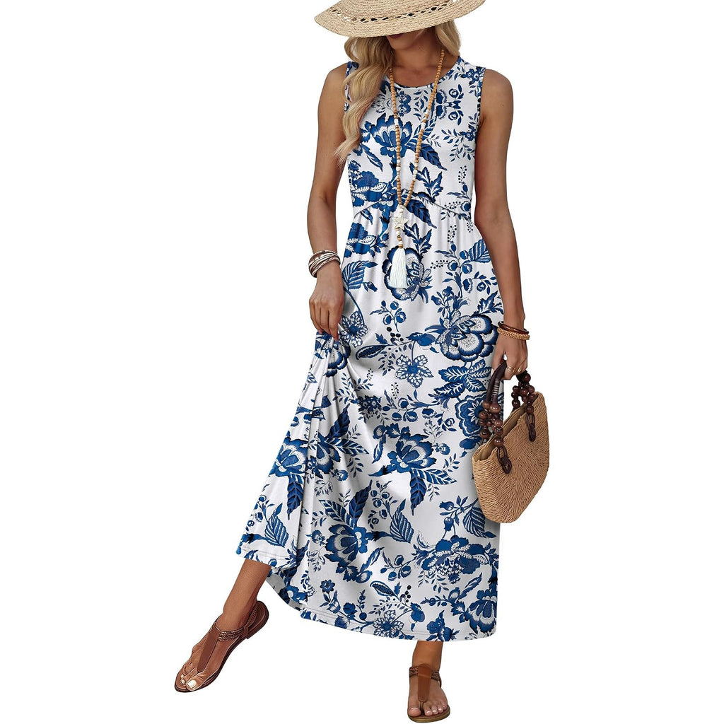 Wiholl Summer Dresses Babydoll Maxi Dress Empire Waist Beach Vacation Sundresses 2026 With Pockets