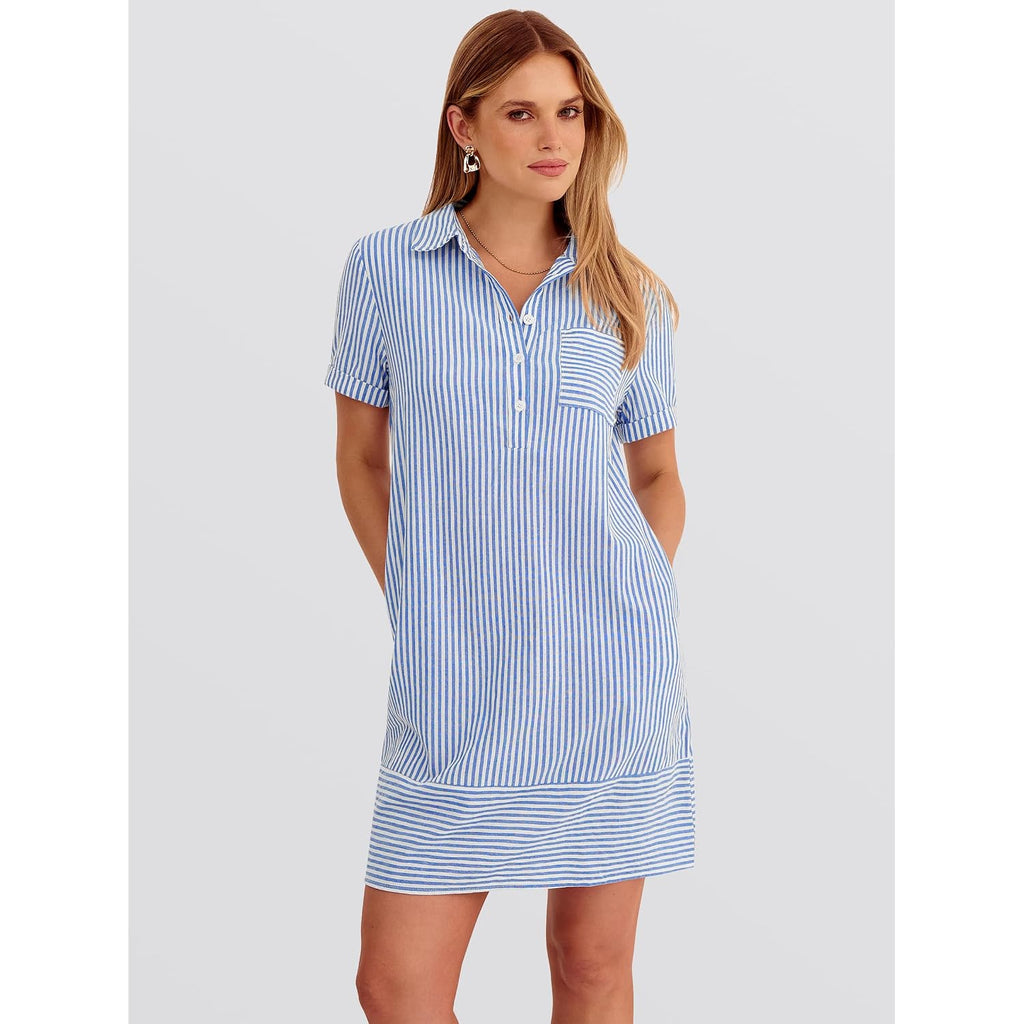 Anrabess Womens Summer Shirt Dresses | Lightweight Breathable, Short Sleeve Button Polo Collar T-Shirt Dress, Daily Beach Work Outfits, Spring Fall Clothes