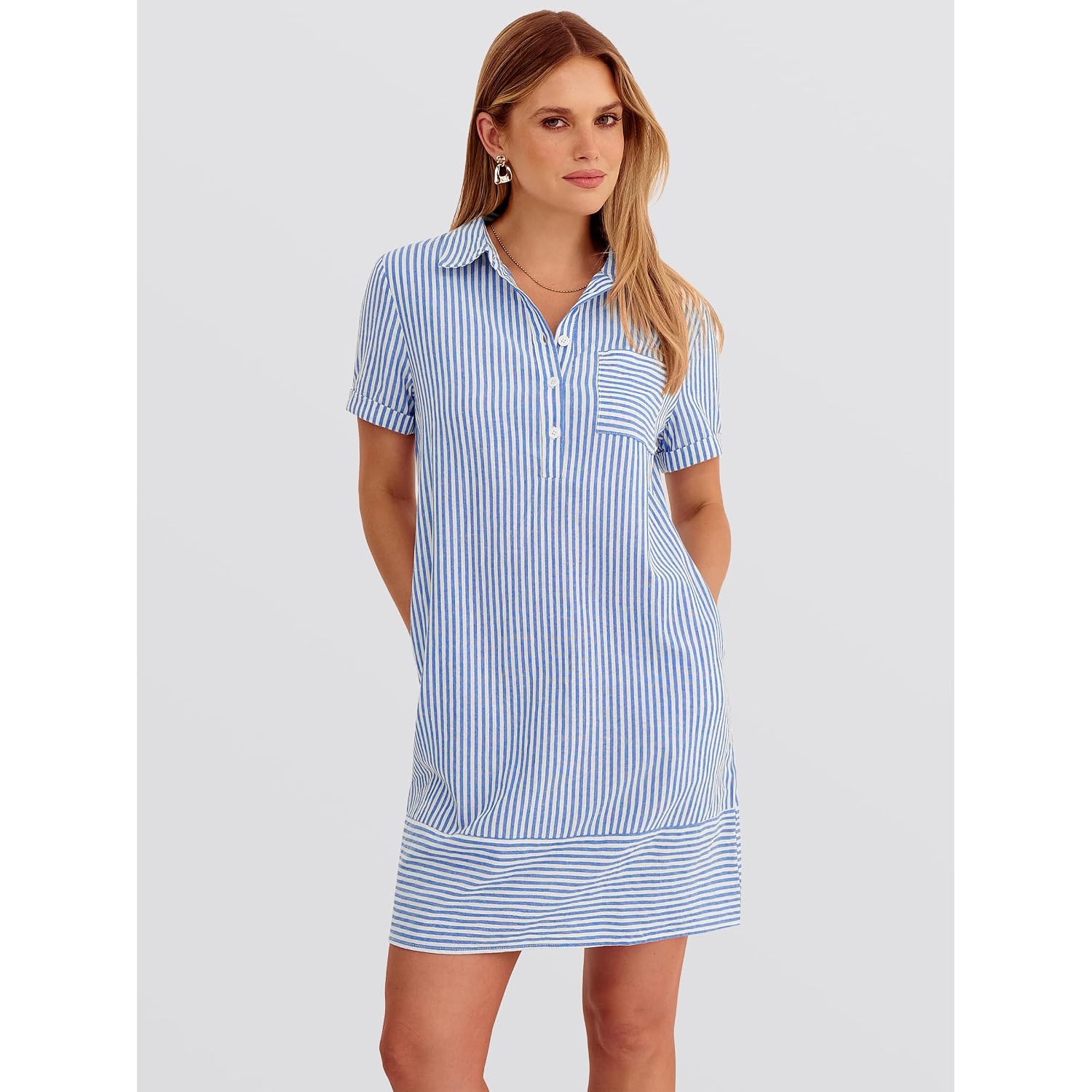 Anrabess Womens Summer Shirt Dresses | Lightweight Breathable, Short Sleeve Button Polo Collar T-Shirt Dress, Daily Beach Work Outfits, Spring Fall Clothes