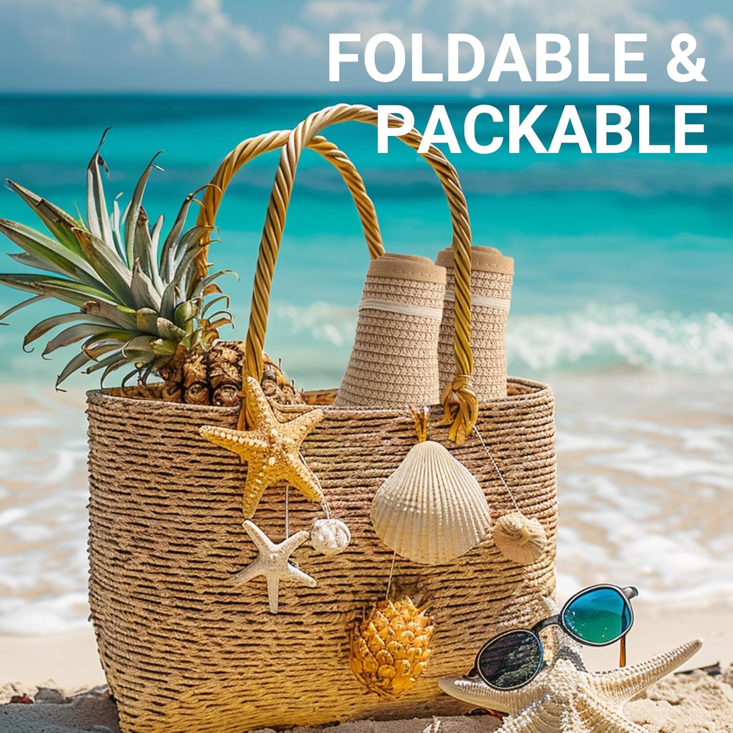 PFFY Sun Visors Hats for Women Wide Brim Straw Visor Packable Foldable Ponytail Travel Beach Hat Vacation Essentials