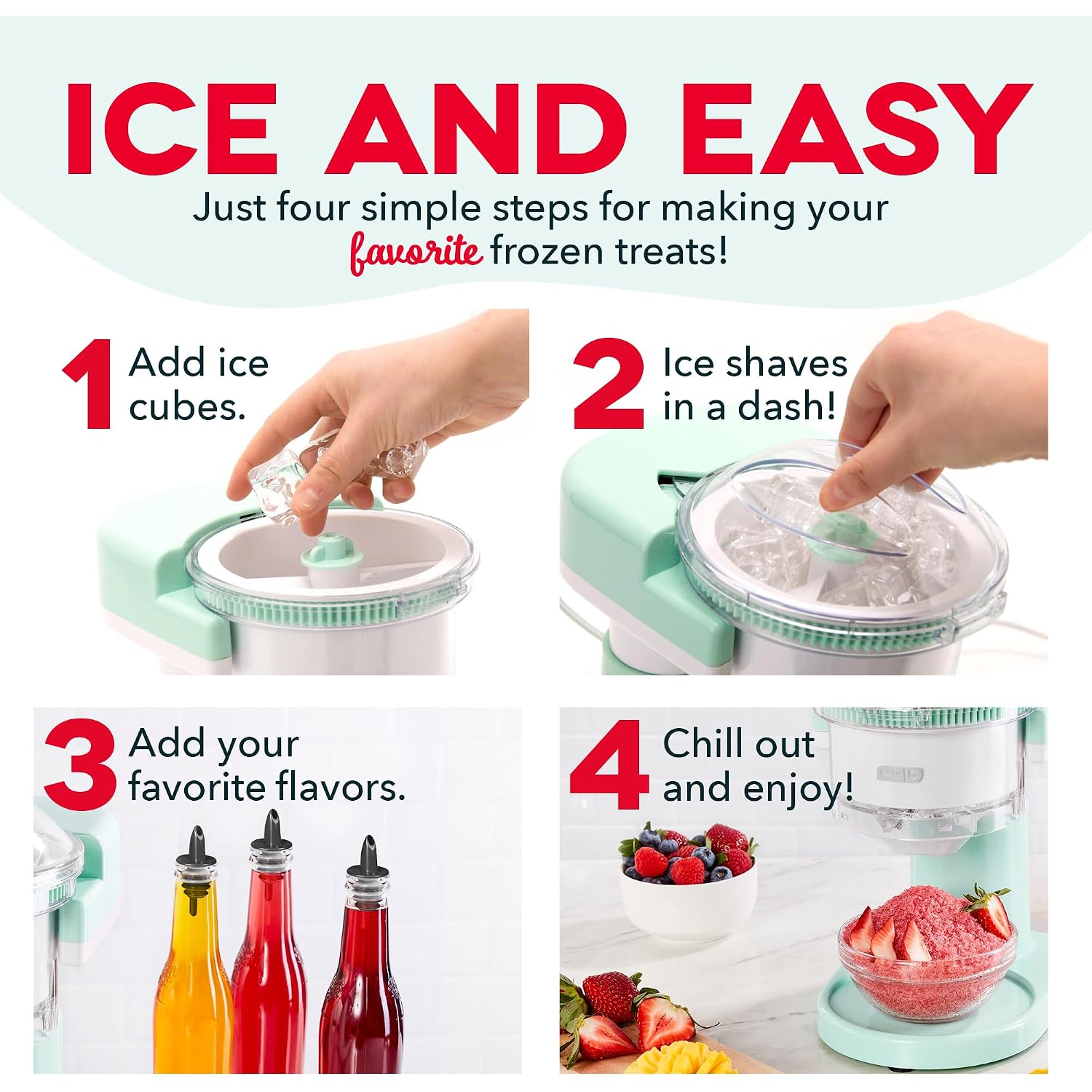 Dash Shaved Ice Maker - Frozen Dessert Maker For Snow Cones, Slushies, Cocktails & More - Easy To Use & Clean - Space-Saving Design - Aqua