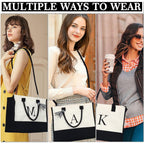 YOOLIFE Birthday Gifts for Women - Initial Canvas Tote Bag & Makeup Bag Monogrammed Beach Bag for Women Mom Sister Friends