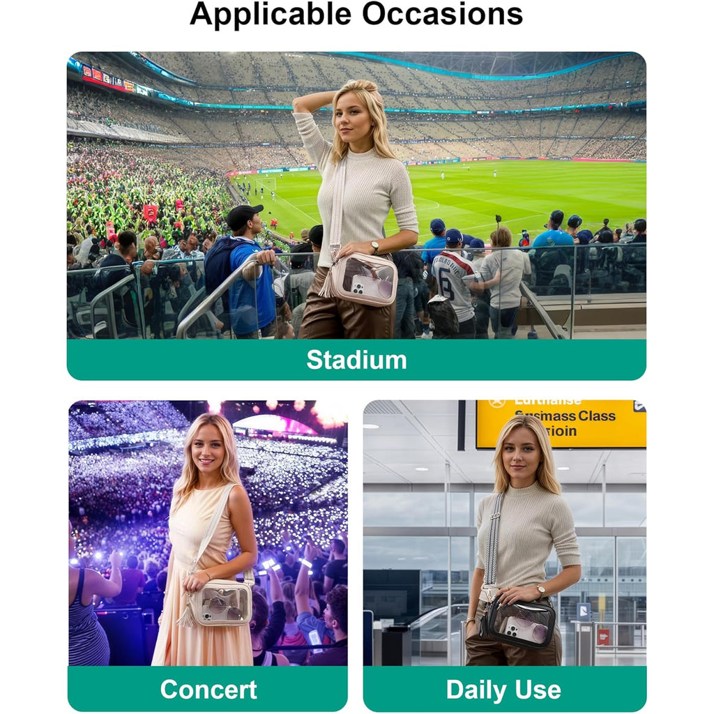 Clear Bag for Stadium Events, Clear Crossbody Purse for Women, Small Stadium Approved Bag for Concerts Games
