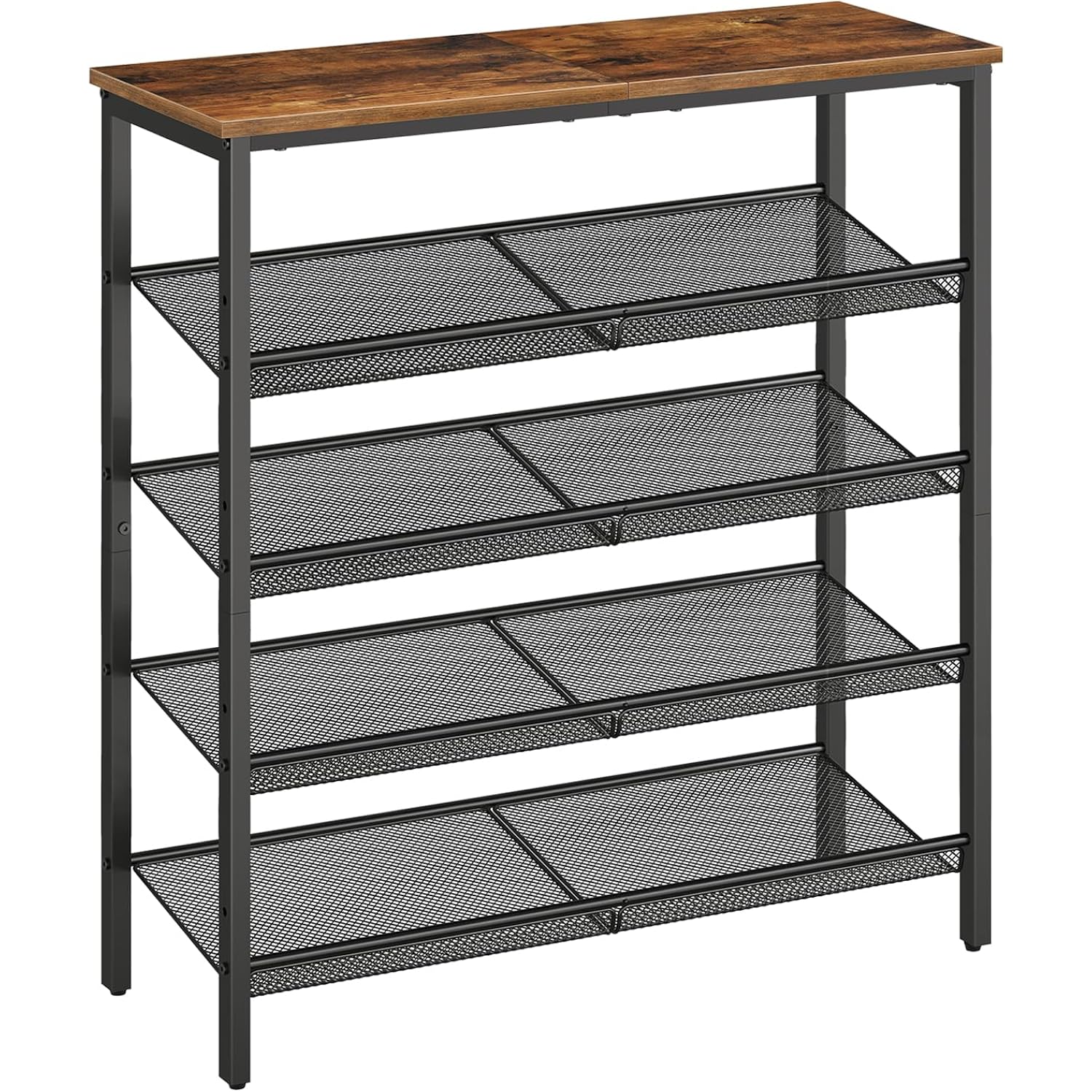 Hoobro Shoe Rack For Entryway, 5-Tier Shoe Organizer With Adjustable Mesh Shelves, 16-20 Pairs Of Shoes, Spacious Floor Mount, Metal, Industrial, Shoe Shelf For Closet, Rustic Brown Bf12Xj01