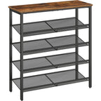 Hoobro Shoe Rack For Entryway, 5-Tier Shoe Organizer With Adjustable Mesh Shelves, 16-20 Pairs Of Shoes, Spacious Floor Mount, Metal, Industrial, Shoe Shelf For Closet, Rustic Brown Bf12Xj01