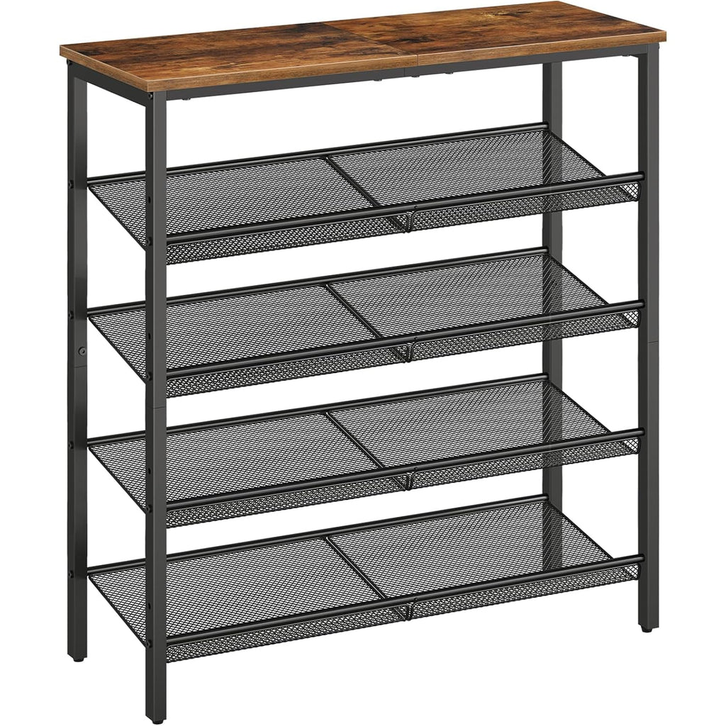 Hoobro Shoe Rack For Entryway, 5-Tier Shoe Organizer With Adjustable Mesh Shelves, 16-20 Pairs Of Shoes, Spacious Floor Mount, Metal, Industrial, Shoe Shelf For Closet, Rustic Brown Bf12Xj01