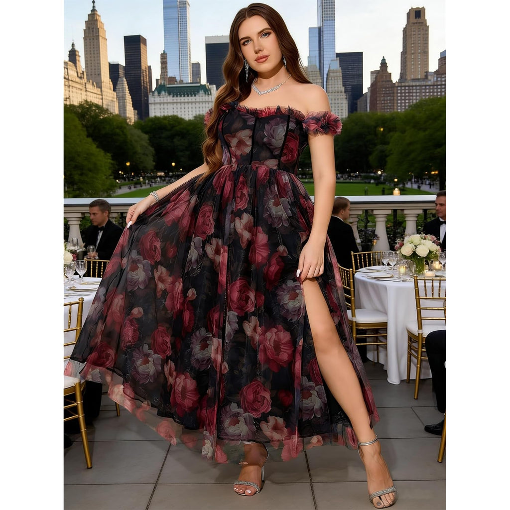 Eywol Plus Size Formal Cocktail Party Dress, Wedding Guest Evening Gown With Slit