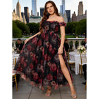 Eywol Plus Size Formal Cocktail Party Dress, Wedding Guest Evening Gown With Slit