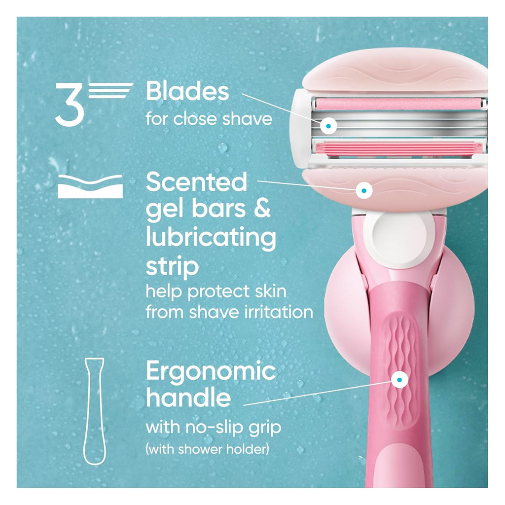 Gillette Venus ComfortGlide Razor for Women, White Tea Scented Gel Bars, Includes 1 Reusable Razor Handle + 2 3-Bladed Razor Refills, Women's Razor with Built-in Shave Gel Bars