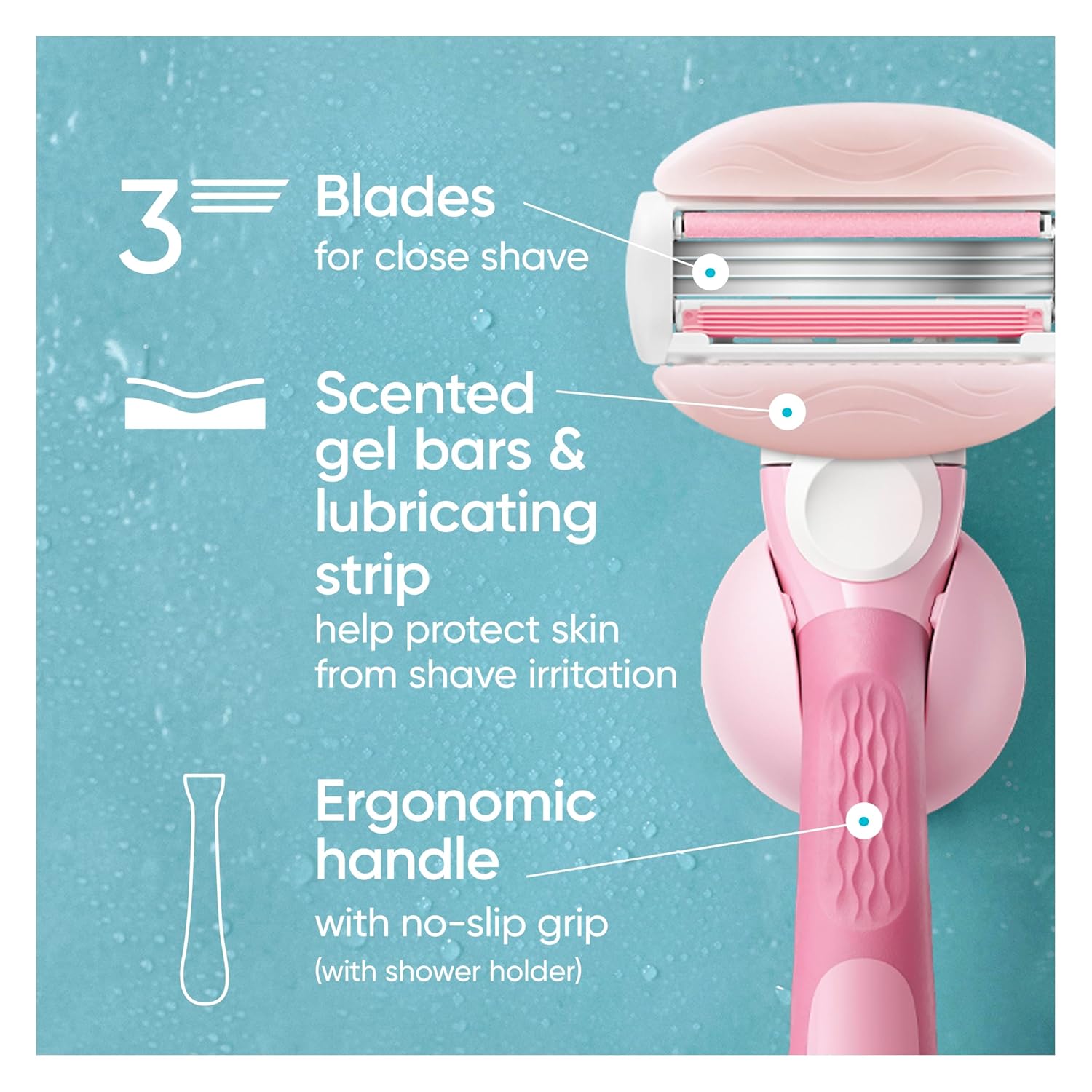 Gillette Venus ComfortGlide Razor for Women, White Tea Scented Gel Bars, Includes 1 Reusable Razor Handle + 2 3-Bladed Razor Refills, Women's Razor with Built-in Shave Gel Bars
