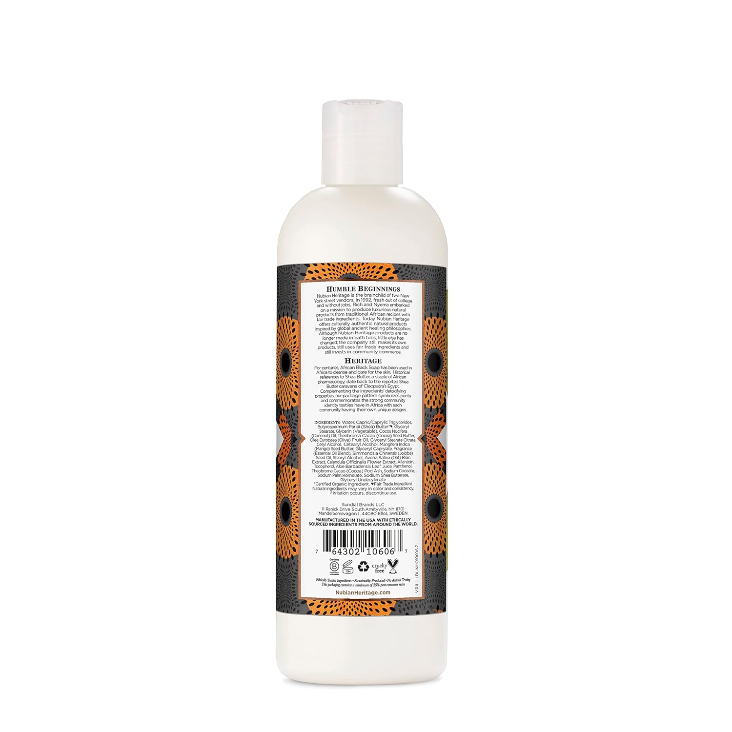 Nubian Heritage Body Lotion African Black Soap For Dry Skin Paraben Free Body Moisturizer, 13 Oz