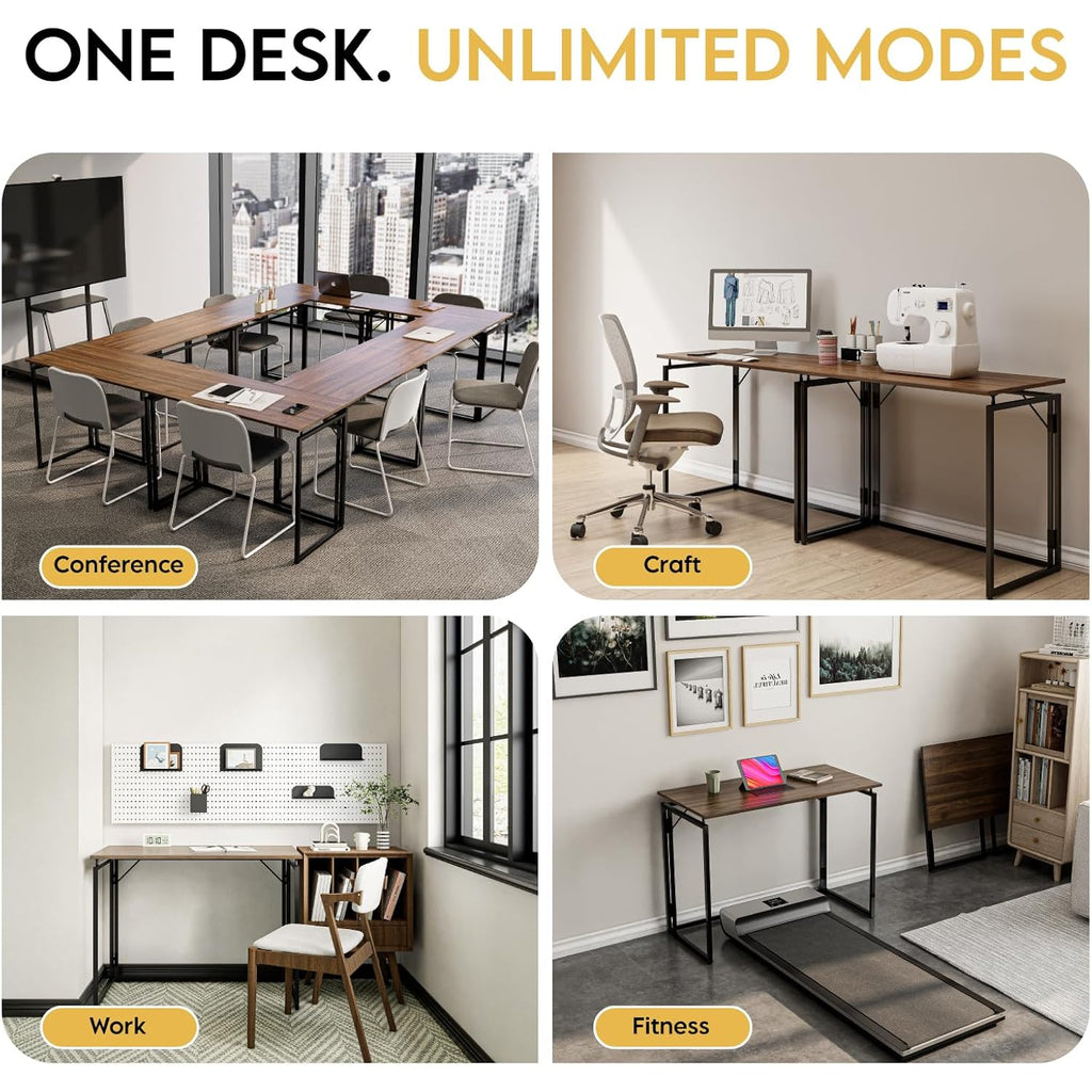 31.5" Folding Desk: No Assembly, Wood Top For Small Spaces | Home Office Desk, Holds 150 Lbs, Folds Flat To 2.3 In, Splash-Proof Wood Top, Sturdy Metal Frame