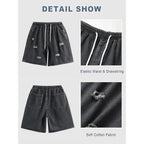 Emmiol Baggy Jean Shorts Men, Y2K Jorts Cargo Ripped Elastic Waist, Mens Denim Shorts Comfy Casual Streetwear Summer