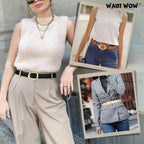 3 Pack Women Belts for Jeans Pants Dresses Ladies Leather Belt Fashion Waist Belt with Liquid Shapes Gold Buckle