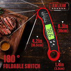Meat Thermometer Digital, Instant Read Food Thermometer, Red | Waterproof Cooking Thermometer With Doneness Chart, Backlight, F/C Switch For Bbq, Candy, Oil
