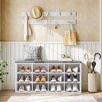 HOOBRO Shoe Storage Bench with Cushion, 39.4" L Entryway Bench with 12 Cubbies, Entryway Hall Tree with Storage, Cubby Shoe Rack Bench with Coat Rack for Hallway, Holds up to 330 lb, White WT112HX01