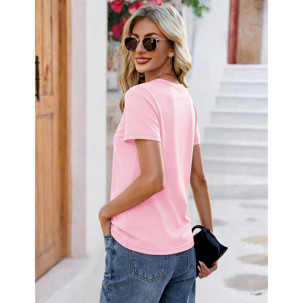 YUCOLEN T Shirts for Women Soft Short Sleeve V Neck Basic Tees Cotton Blend Breathable UPF 50+ Tops for Summer Spring