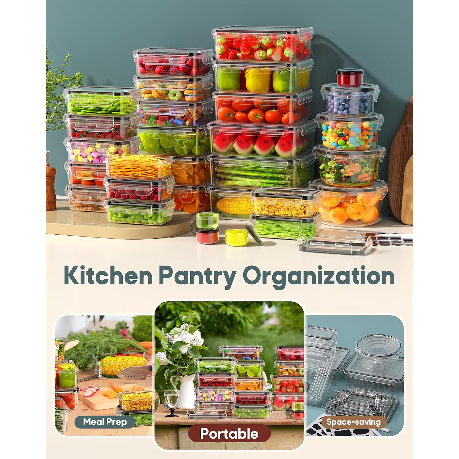 60 Pcs Food Storage Containers With Lids Airtight, (30 Lids & 30 Containers) Leak Proof Containers Set For Kitchen, Meal Prep, Bpa-Free, Pvc-Free Plastic, Microwave/Dishwasher Safe, Extra Labels & Pen