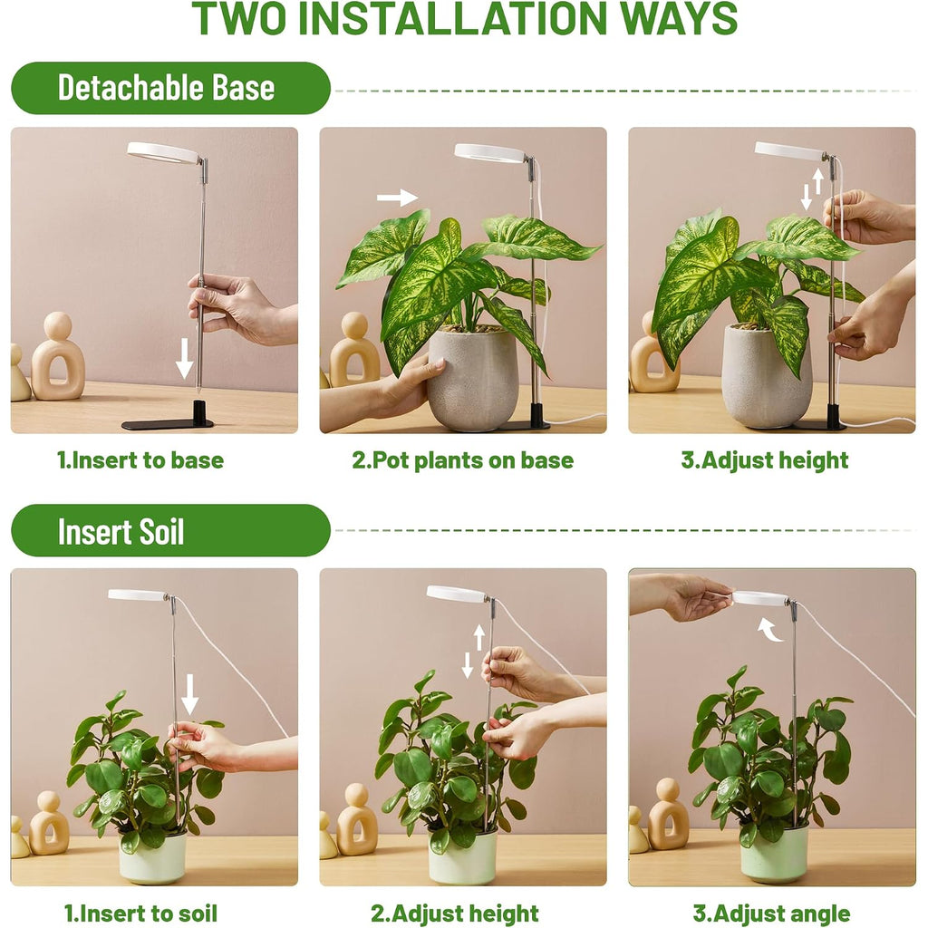 Lbw Grow Light For Indoor Plants, Full Spectrum Plant Light With Base, Height Adjustable Plant Growing Lamp With Auto On/Off Timer 6/8/12/16H, 3 Colors,5 Dimmable Brightness, For Small Plants, White