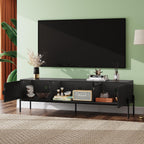 Wlive 58" Tv Stand For 65 Inch Tvs, Mid Century Modern Entertainment Center With 2 Storage Cabinets & Open Shelf, Media Console Table With Metal Legs For Living Room, Bedroom, Black