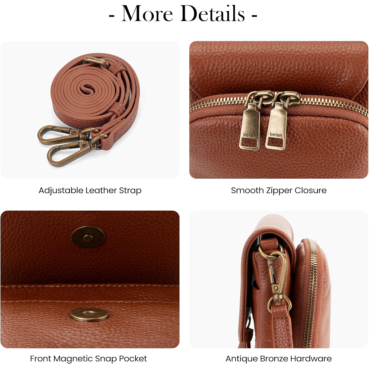 Befen Genuine Leather Small Crossbody Bags For Women, Rfid Phone Purse With Card Slots, Multi Pockets Crossbody Purses