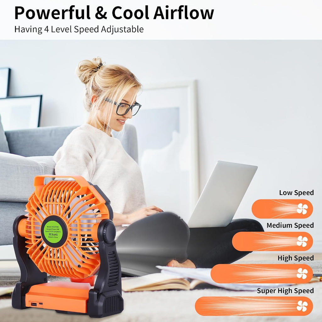 Portable Fan Rechargeable Battery Powered Fan,20000Mah Cordless Battery Operated Camping Fans With Led Light & Hook,Usb Personal Fans Outdoor Camping Essentials Beach Tent For Travel Reading