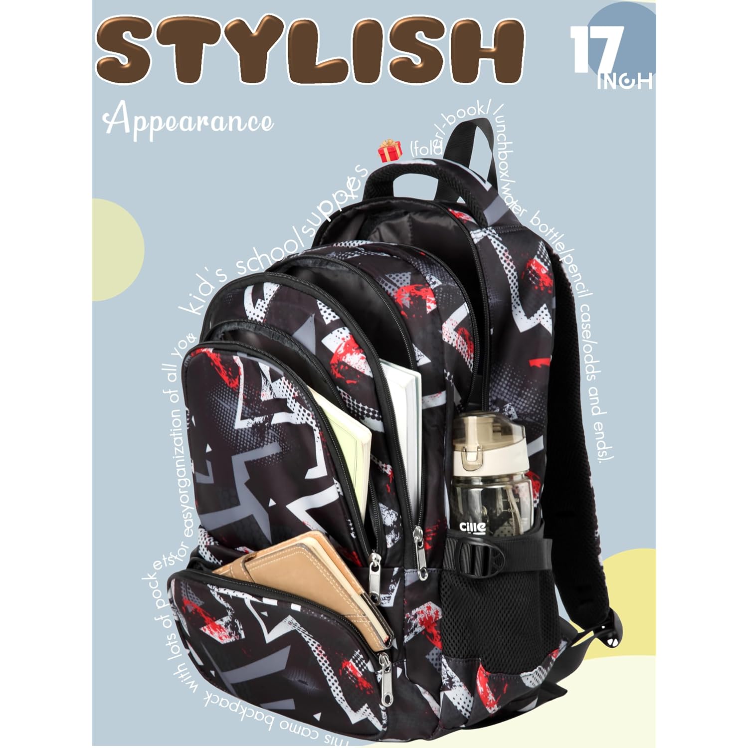 Kids Backpacks For Boys Girls 17 Inch Elementary Primary Middle School Bookbags With Laptop Compartment Back To School Bags For Childs Age 6-8 Mochilas Escolares Para Niños Niñas Dark Black