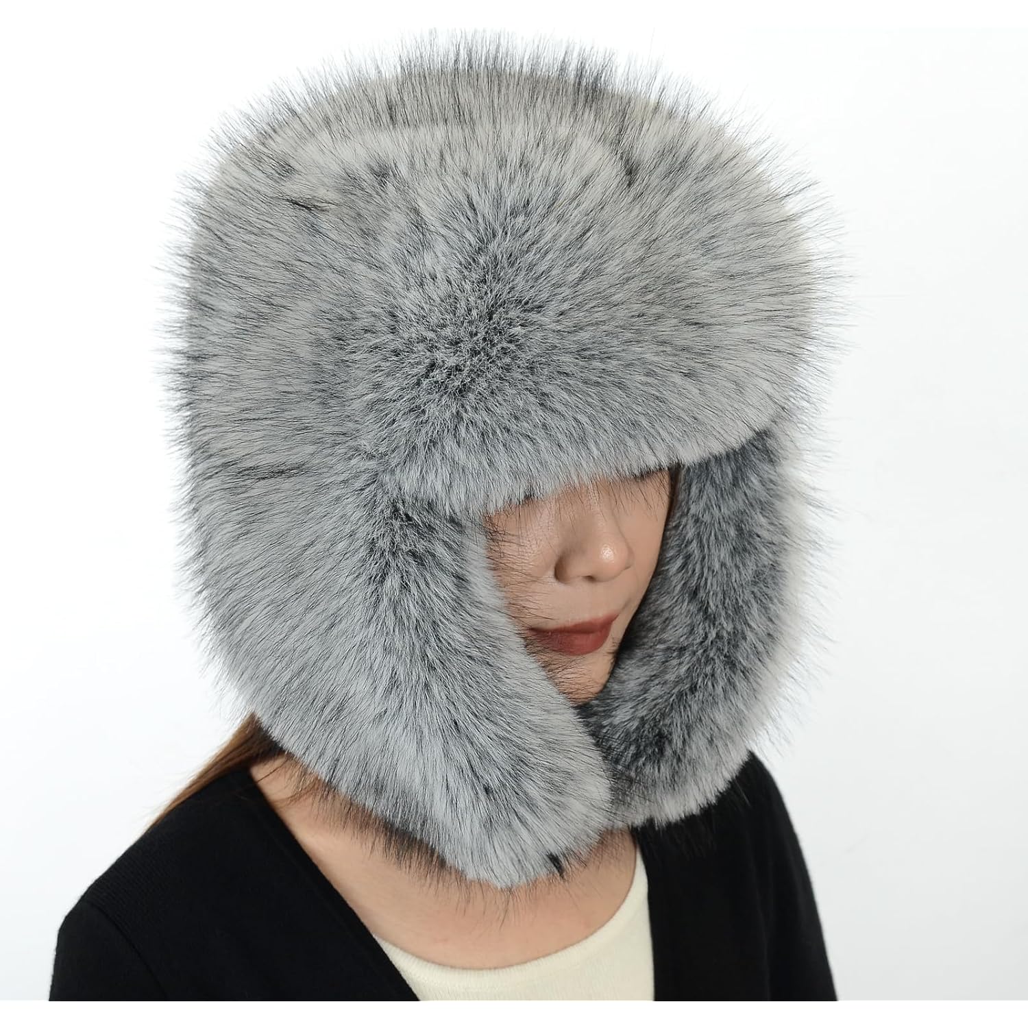 Faux Fur Russian Hat,Furry Warm Winter Trapper Hat with Earmuffs for Men and Women