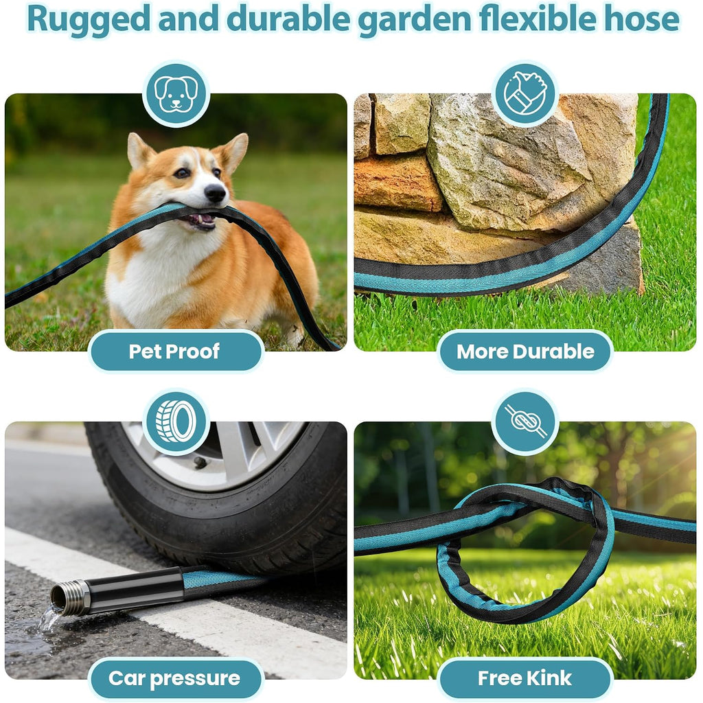 Garden Hose Water Hose – 100Ft Lightweight Flexible Outdoor Hose, Kink-Free, Weather Resistant, 3/4” Metal Fittings, 10-Function Spray Nozzle For Yard Car Wash