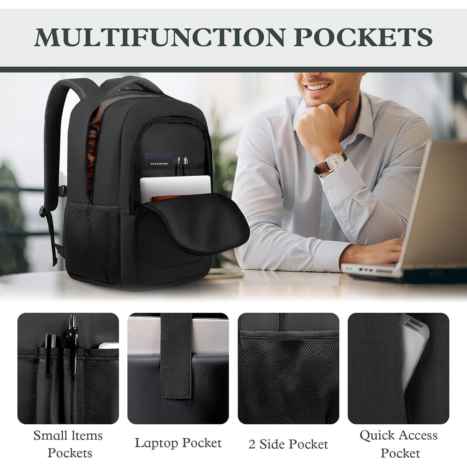 Travel Laptop Backpack, Airline Approved Computer Bag | Laptop Compartment, Adjustable Strap, Anti-Theft Pocket, Luggage Strap, Large Capacity For Work Travel College