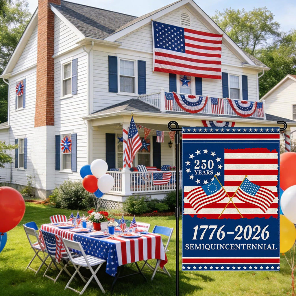 250Th Anniversary America Garden Flag, 250 Anniversary Usa Flag 1776-2026 Commemorative Patriotic 250 Years Banner 4Th Of July Yard Sign Double-Sided Waterproof Garden Flag 12X18 Inch