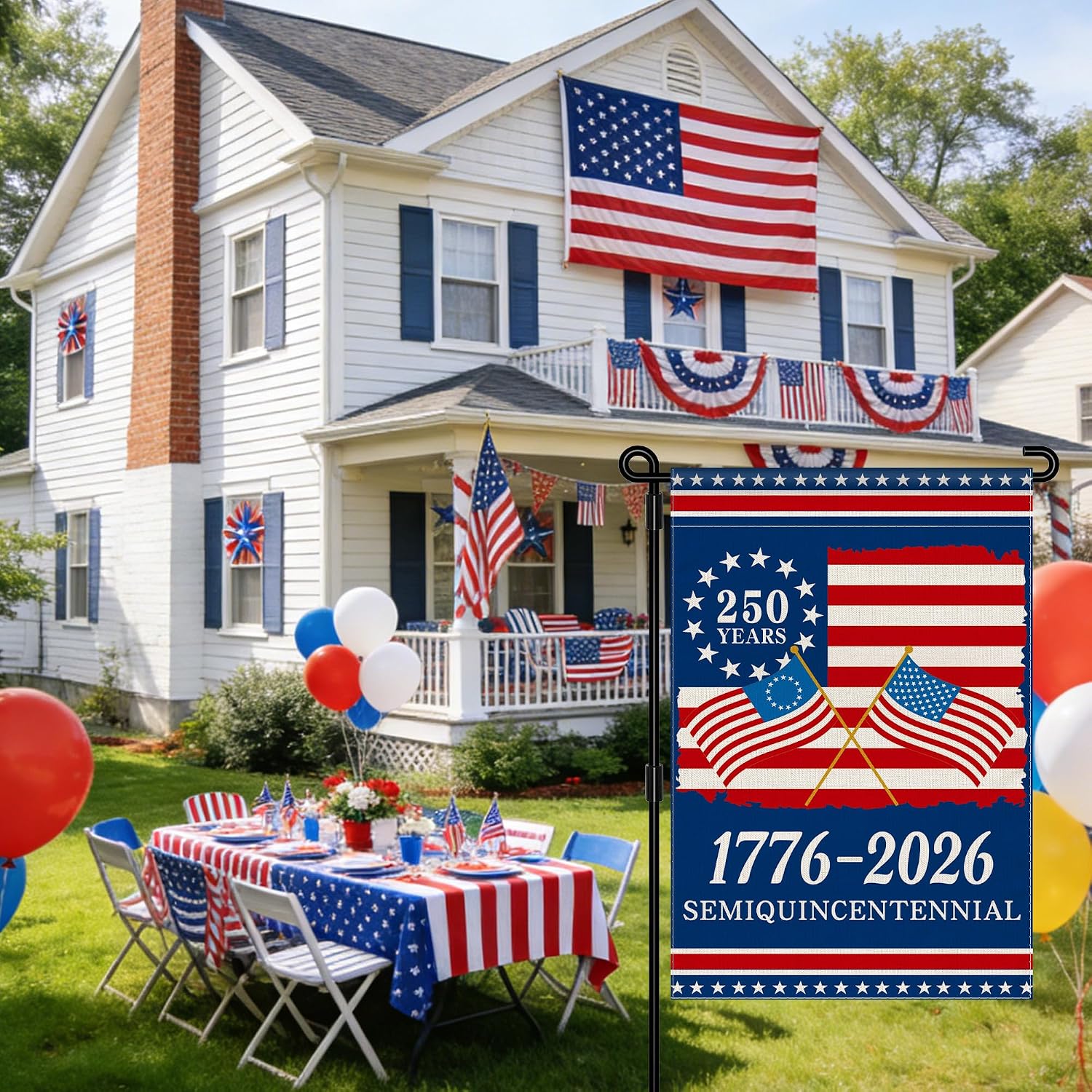 250Th Anniversary America Garden Flag, 250 Anniversary Usa Flag 1776-2026 Commemorative Patriotic 250 Years Banner 4Th Of July Yard Sign Double-Sided Waterproof Garden Flag 12X18 Inch