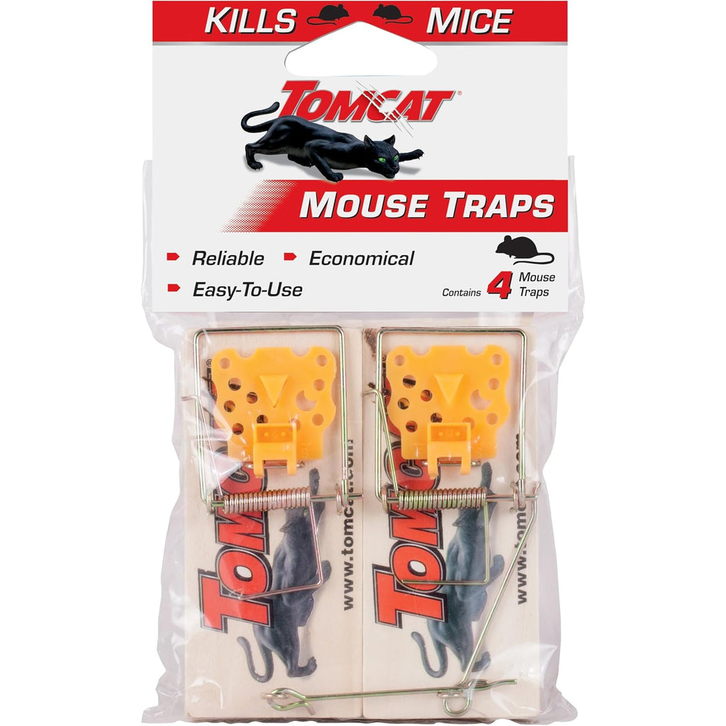 Tomcat Mouse Traps (Wooden), 4 Pack | Disposable Non-Chemical Mouse Trap For Homes, Garages And Basements