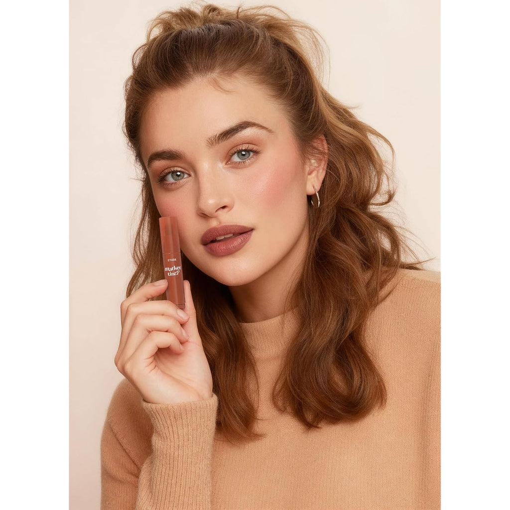 ETUDE Dear Darling Marker Tint #10 Sweet Cinnamon | Hydrating & Long Lasting Lip Stain | High Pigmented Lip Maker with Easy Drawing Tip | Korean Daily Lip Tint, Korean Makeup, Kbeauty