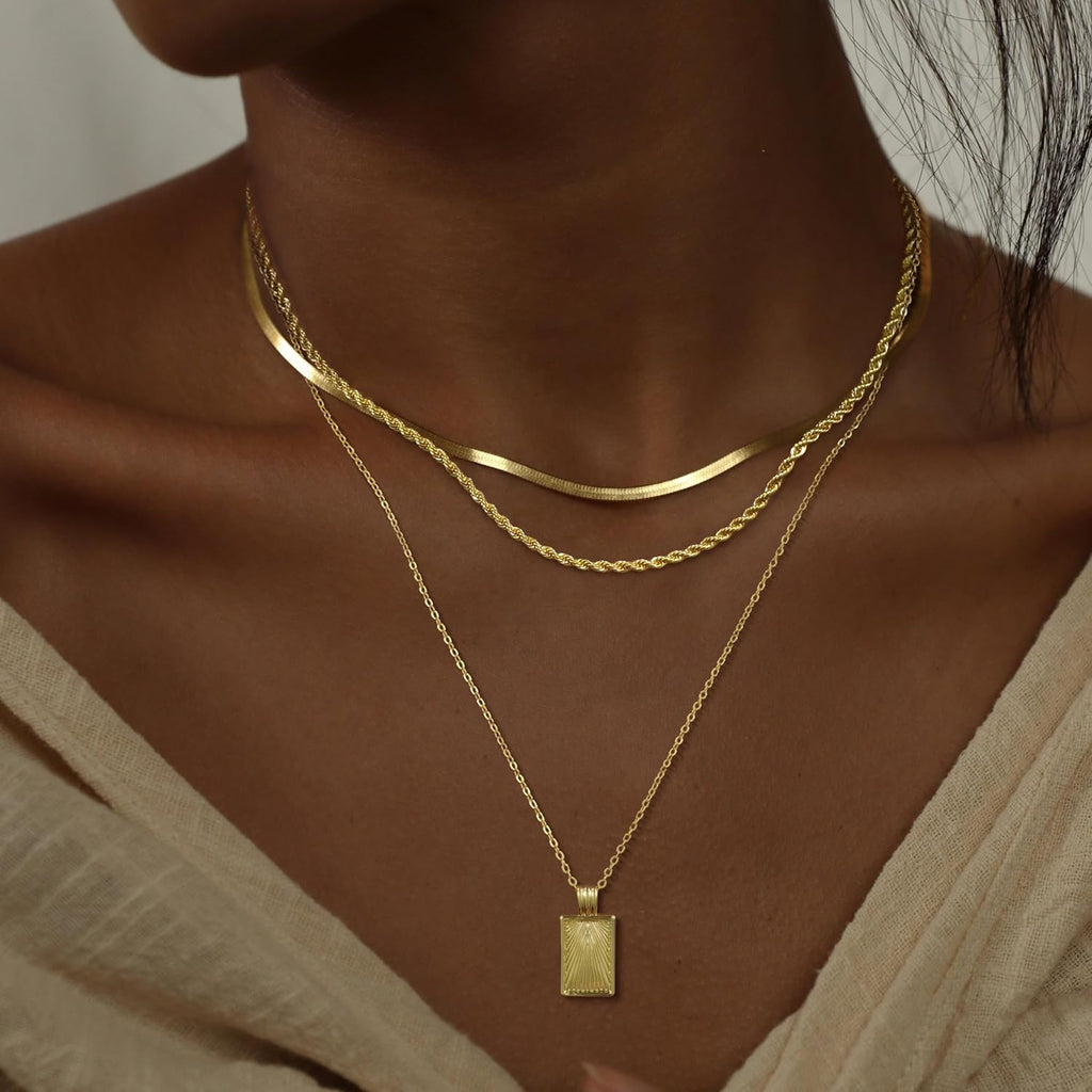 Layered Gold Silver Necklaces for Women, Stackable Stack 14K Real Gold Plated Silver Chain Necklace Diamond Circle CZ Layering Pendant Necklaces Trendy Gold Jewelry Set Gifts