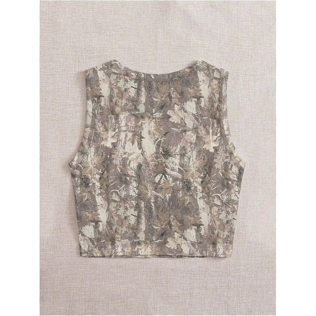 RoseSeek Women's Camo Graphic Tank Top Crewneck Sleeveless Fitted Crop Tops Summer Clothes