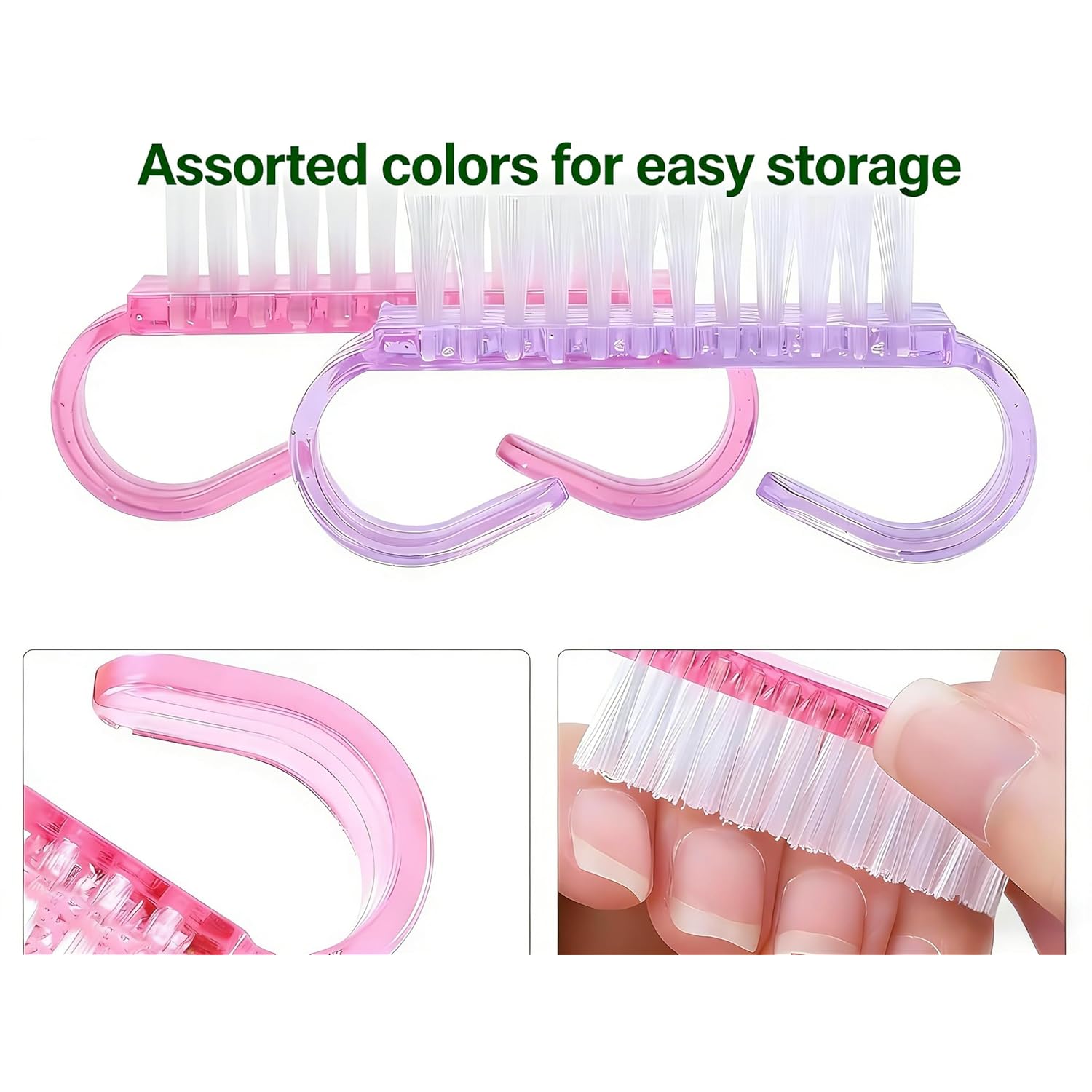 24-Pack Handle Grip Nail Brush(assorted color), Fingernail Scrub Cleaning Brushes for Toes and Nails Cleaner, Pedicure Brushes for Men and Women