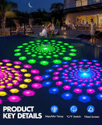 Luxblue Floating Solar Pool Thermometer With Dynamic Light Show | Large Lcd Digital Screen - Easy To Read, ±0.5℉ Accuracy, Ip68 Waterproof Pool Water Temperature Gauge For Pool, Spas & Pond