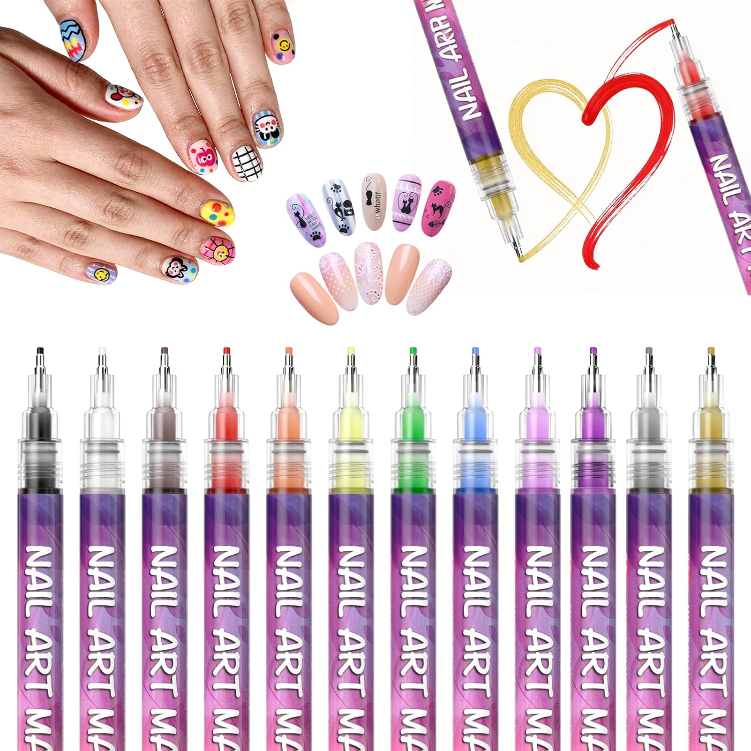 Nail Art Pens Set, 12 Vibrant Colors Nail Art Pens for Painting Nails, Quick Dry 0.5MM Fine Tip Nail Art Polish Markers, Acrylic Nail Pens for Nail Art Creation and Design, Party, DIY