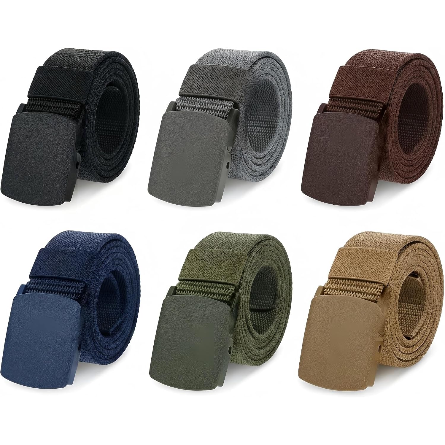 6 Pack Tactical Belt For Men, Metal Free Nylon Web Belts With Heavy Duty Pom Buckle, 1.5" Work Utility Belt
