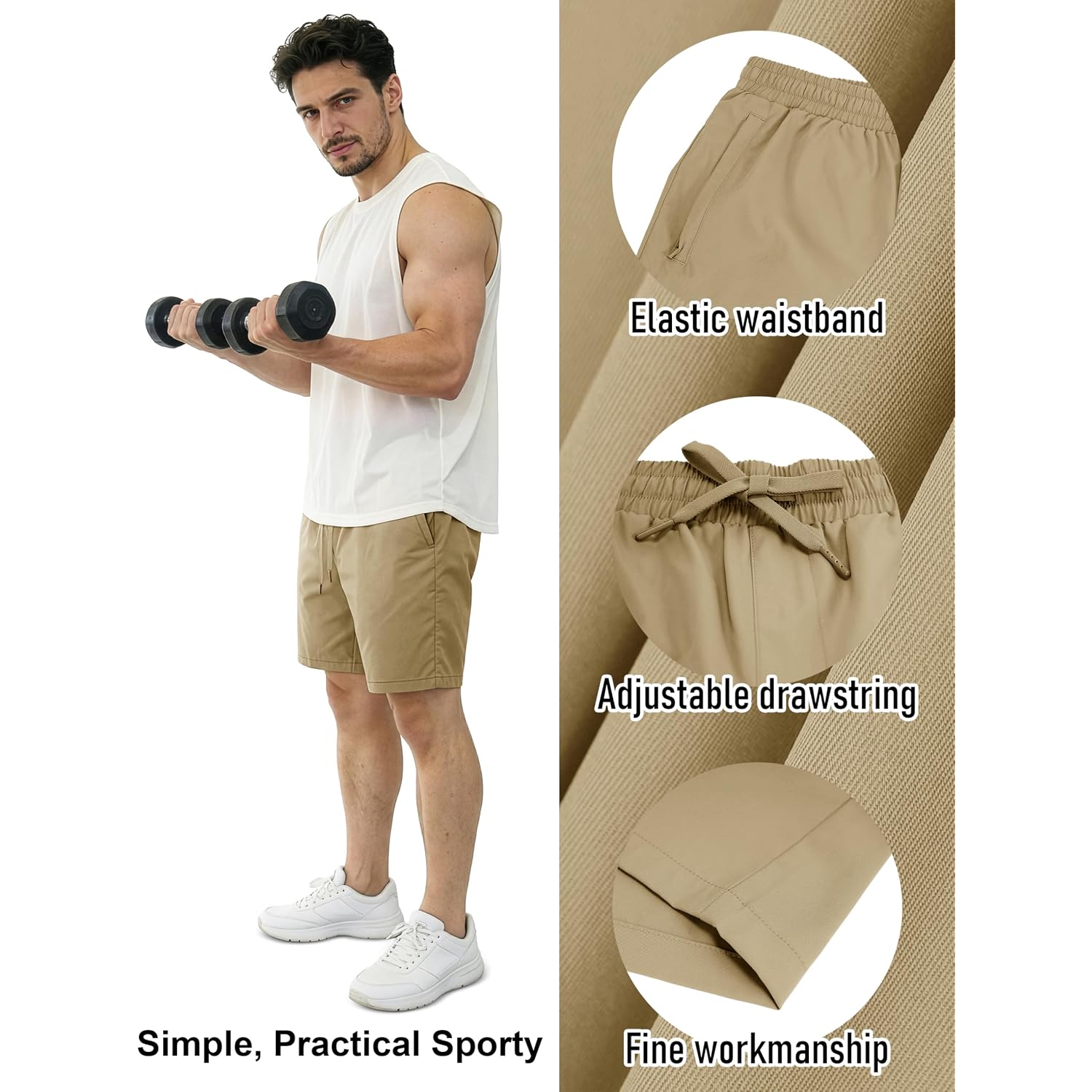 Magcomsen Men'S Casual 7 Inch Shorts Chino Water Shedding Elastic Waist Summer Shorts With Zipper Pockets