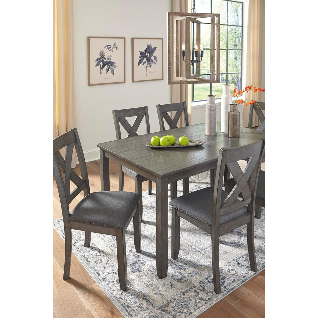 Signature Design By Ashley Caitbrook Rustic 7-Piece Dining Set – Rectangular Table With 6 X-Back Upholstered Chairs, Gray