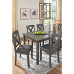 Signature Design By Ashley Caitbrook Rustic 7-Piece Dining Set – Rectangular Table With 6 X-Back Upholstered Chairs, Gray