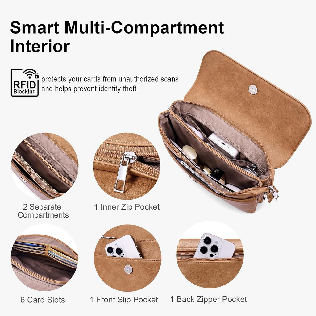 Crossbody Bags For Women Vegan Leather Travel Small Cell Phone Purse Rfid Shoulder Bag With 2 Straps