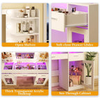 Vanity Desk, Makeup Vanity Desk With Mirror And Lights 3 Colors, Transparent Top With 3 Rgb Drawers, 6 Shelves, 2 Large Tempered Cabinets, Power Outlet, For Bedroom, White
