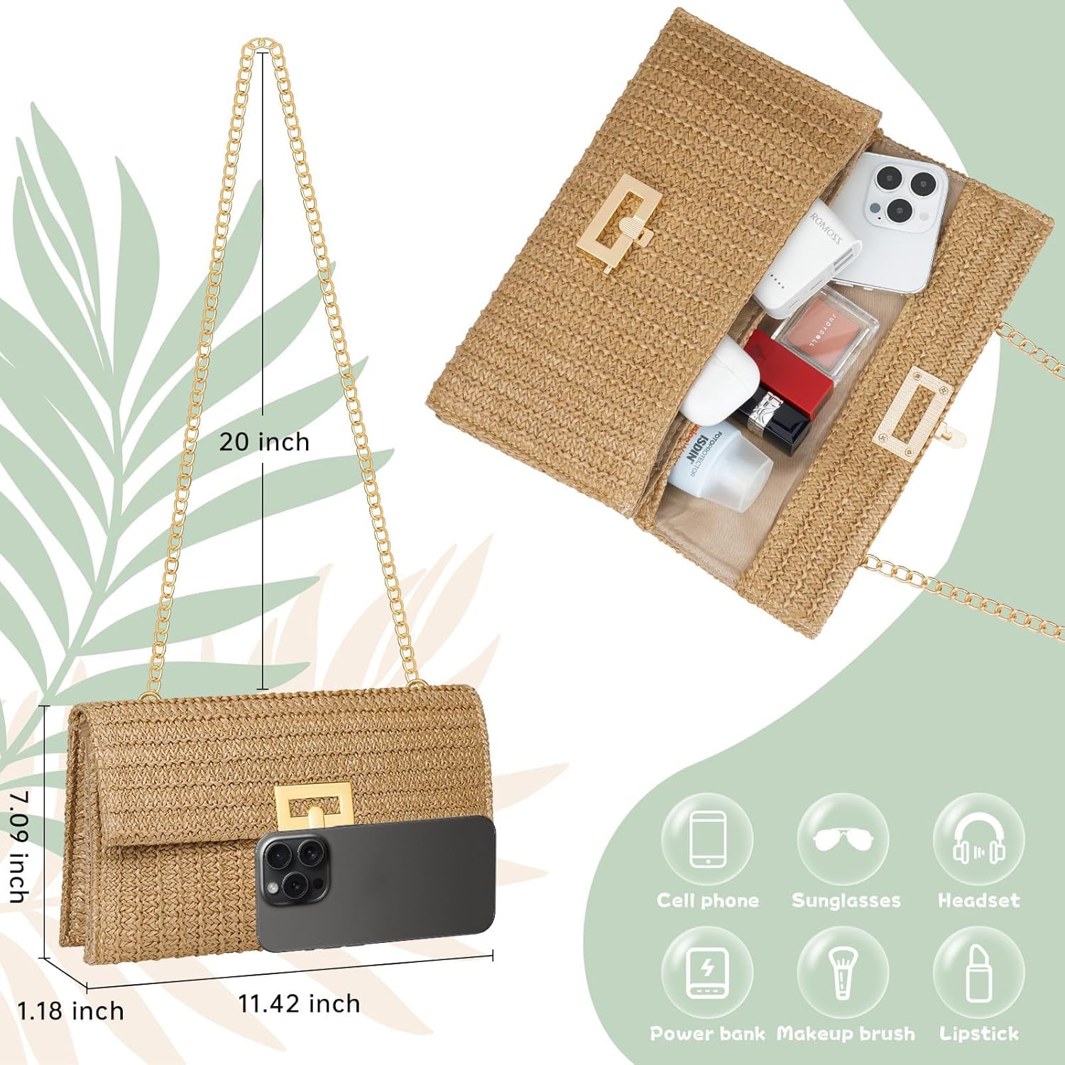 Straw Clutch Purse for Women Designer Evening Handbag Summer Beach Shoulder Crossbody Bag | Straw, Purse, Designer, Evening, Summer, Beach