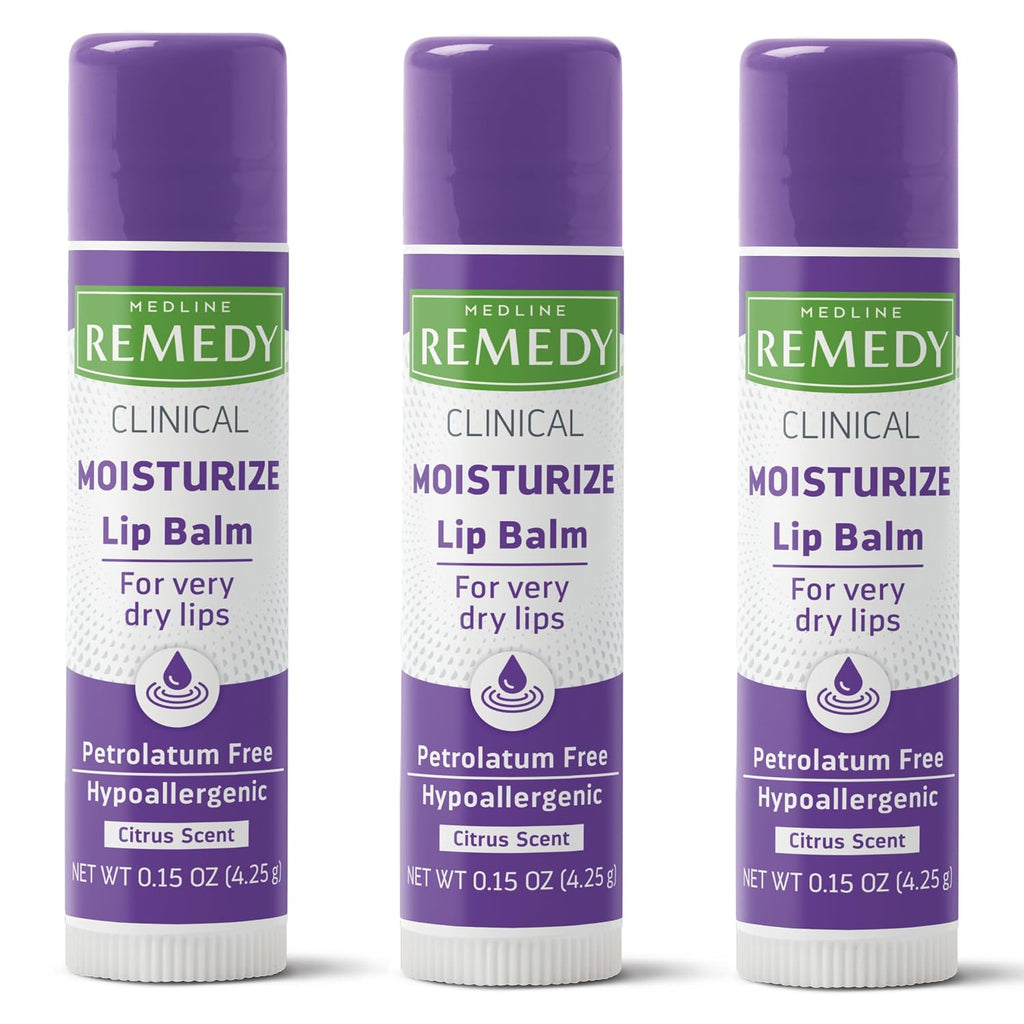 Medline Remedy Clinical Lip Balm, 3 Count, Citrus Scent, Moisturizing, Hydrating, Nourish, Nutrient Rich, Soothing Natural Oils, Revitalize, Comforting, Skin Conditioners, 0.15 Oz Stick
